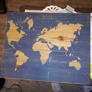World map wood screen printed